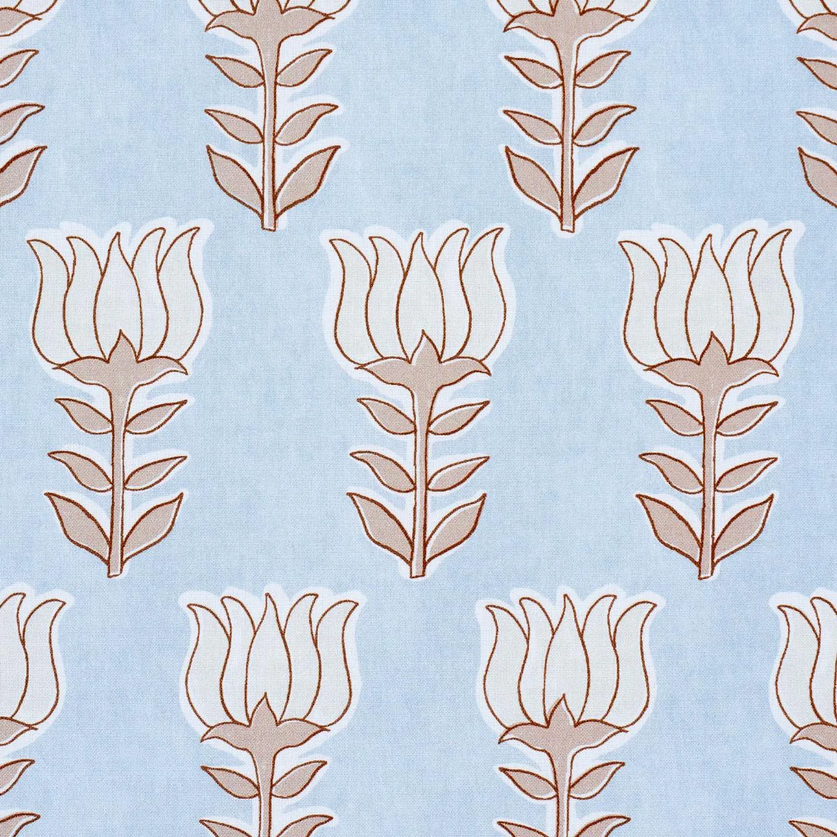 Schumacher 181390 Mia Tulip Sky & Sand fabric swatch