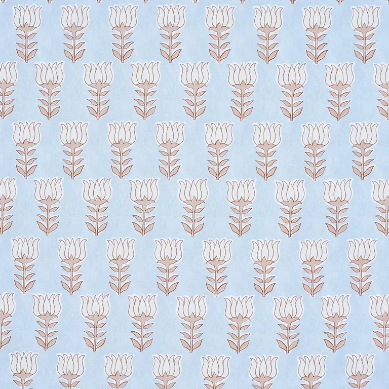 Schumacher 181390 Mia Tulip Sky & Sand fabric swatch