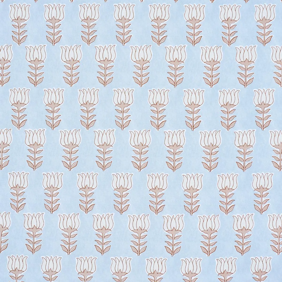 Schumacher 181390 Mia Tulip Sky & Sand fabric swatch