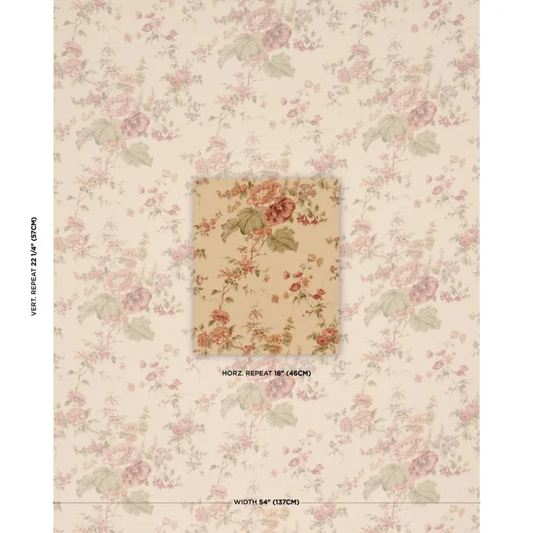 Schumacher 183132 Midsummer Hollyhock Beige fabric swatch