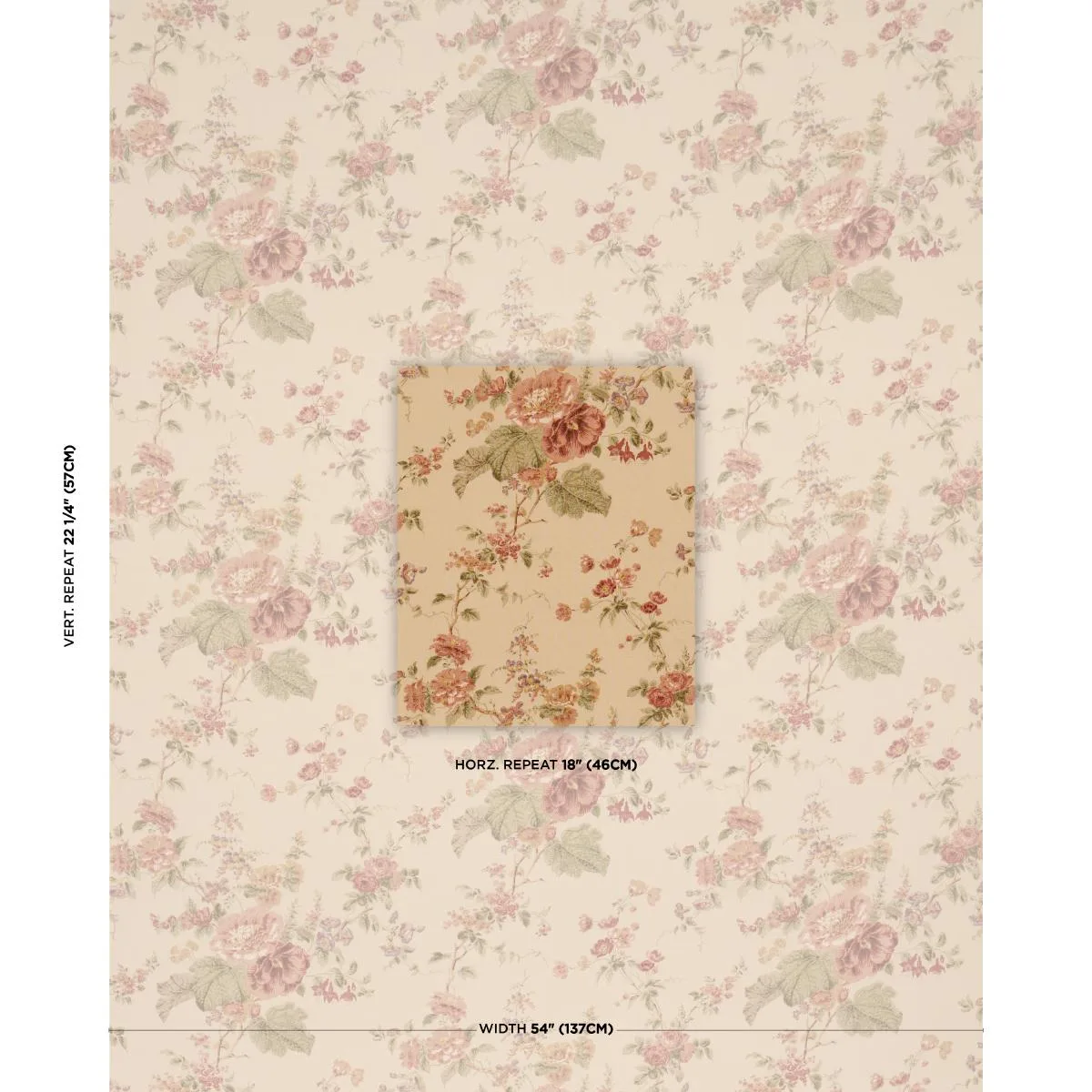 Schumacher 183132 Midsummer Hollyhock Beige fabric swatch