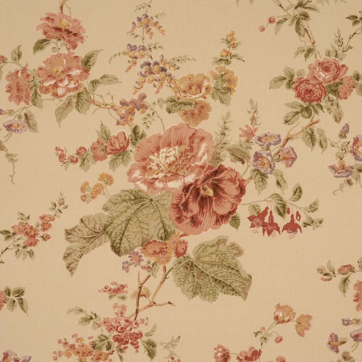 Schumacher 183132 Midsummer Hollyhock Beige fabric swatch