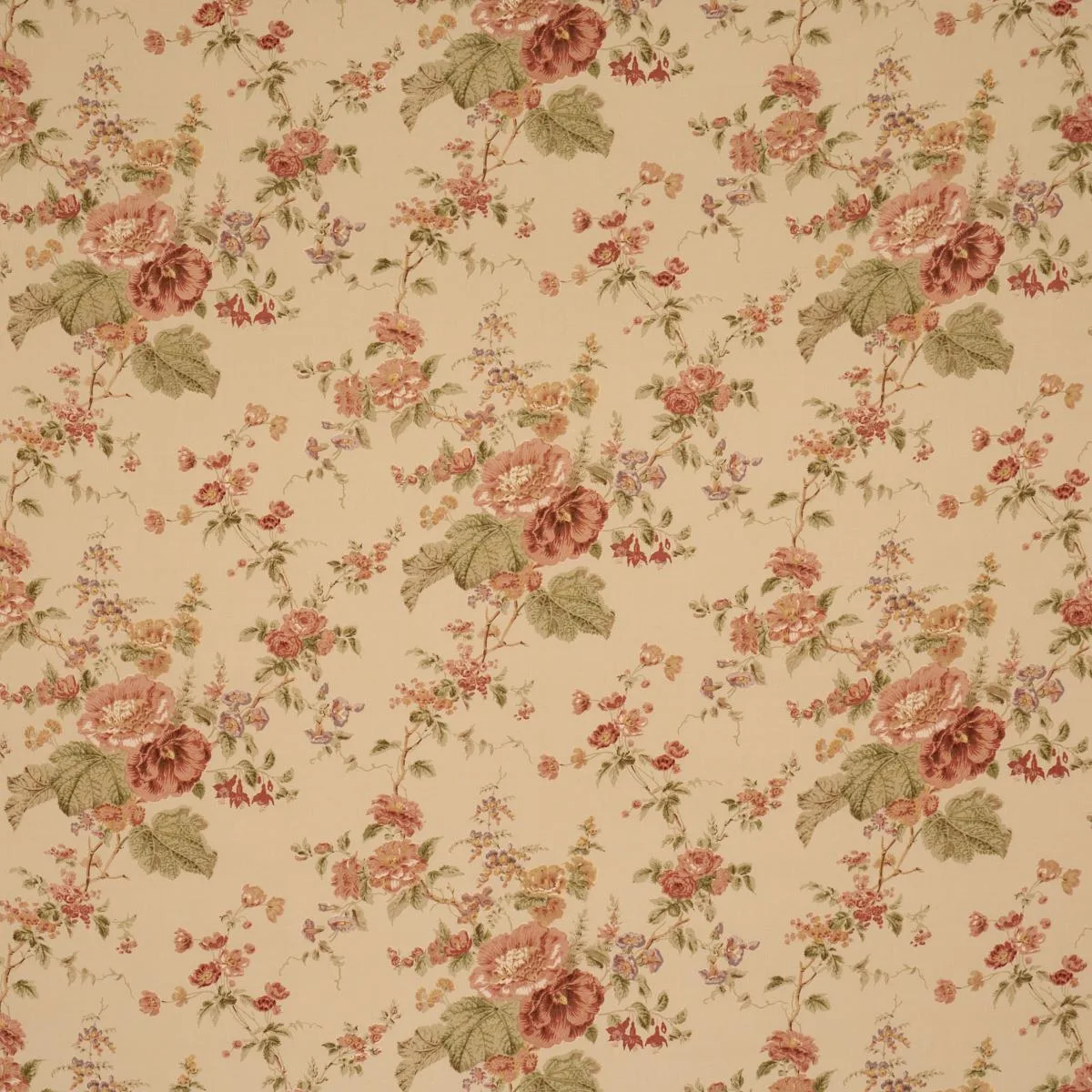 Schumacher 183132 Midsummer Hollyhock Beige fabric swatch