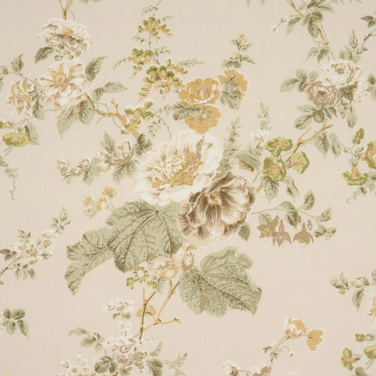 Schumacher 183131 Midsummer Hollyhock Citron fabric swatch
