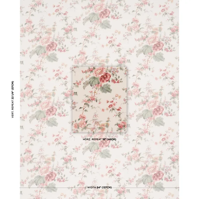 Schumacher 183130 Midsummer Hollyhock Rose fabric swatch