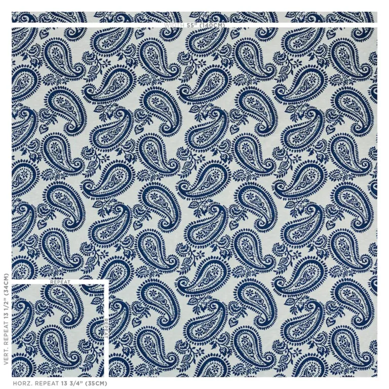 Schumacher 78722 Milena Paisley Blue fabric swatch
