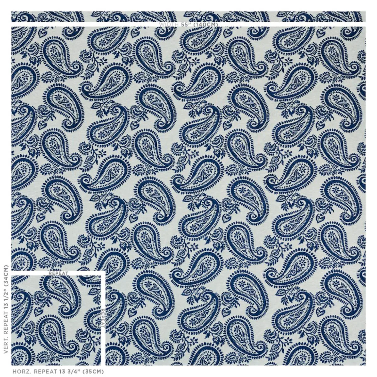 Schumacher 78722 Milena Paisley Blue fabric swatch