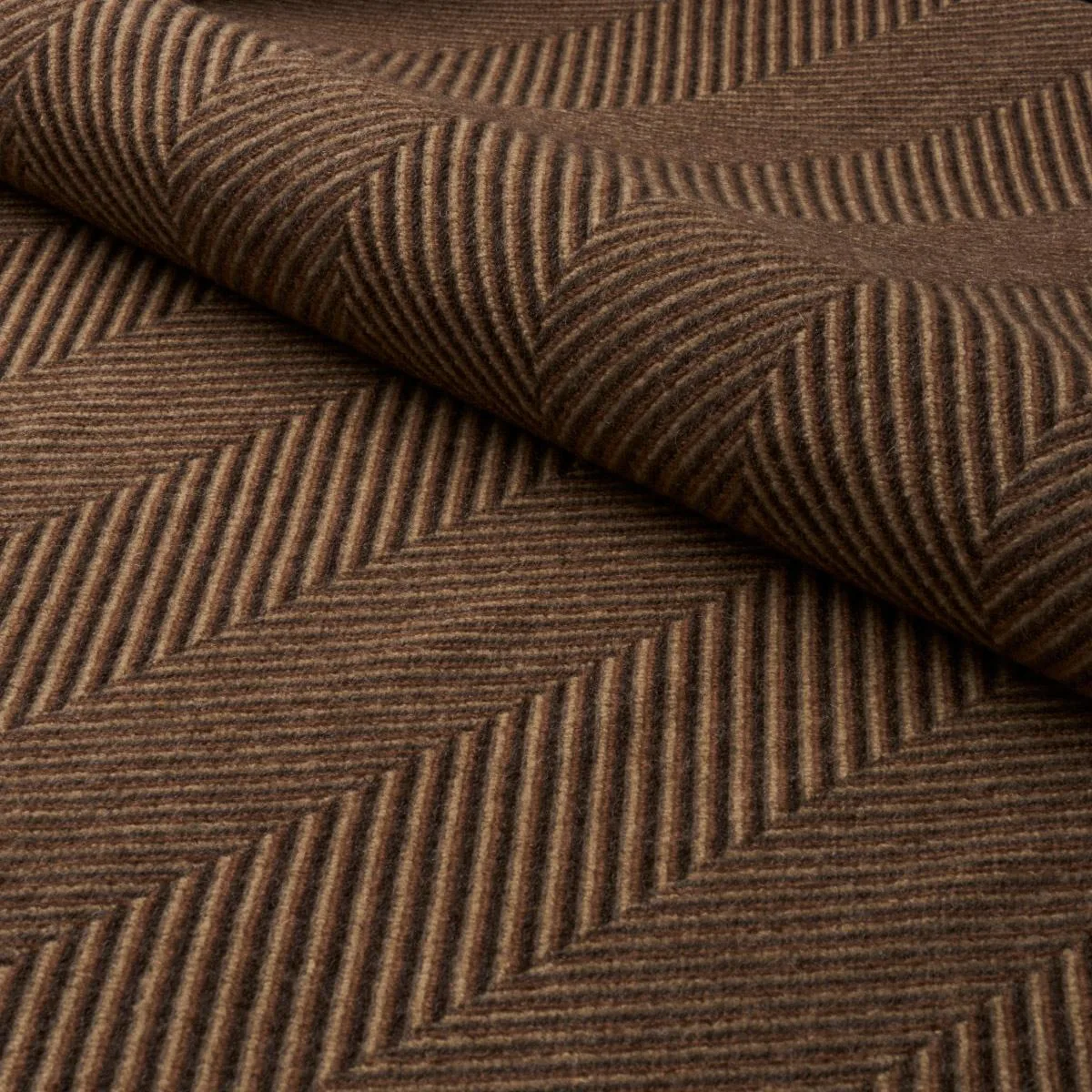 Schumacher 83271 Milo Wool Herringbone Espresso fabric swatch