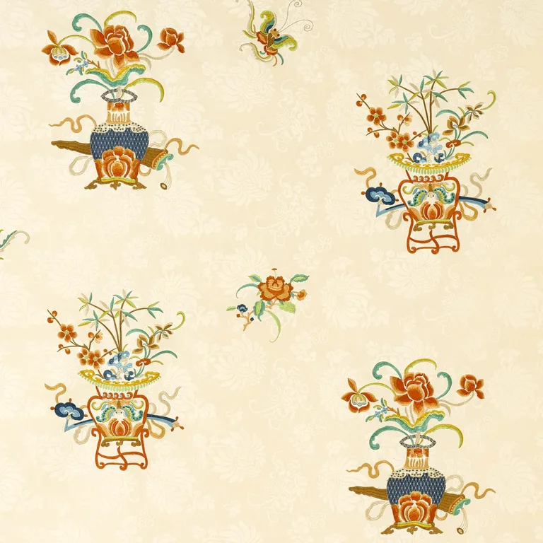 Schumacher 64420 Ming Embroidery Multi-Color fabric swatch
