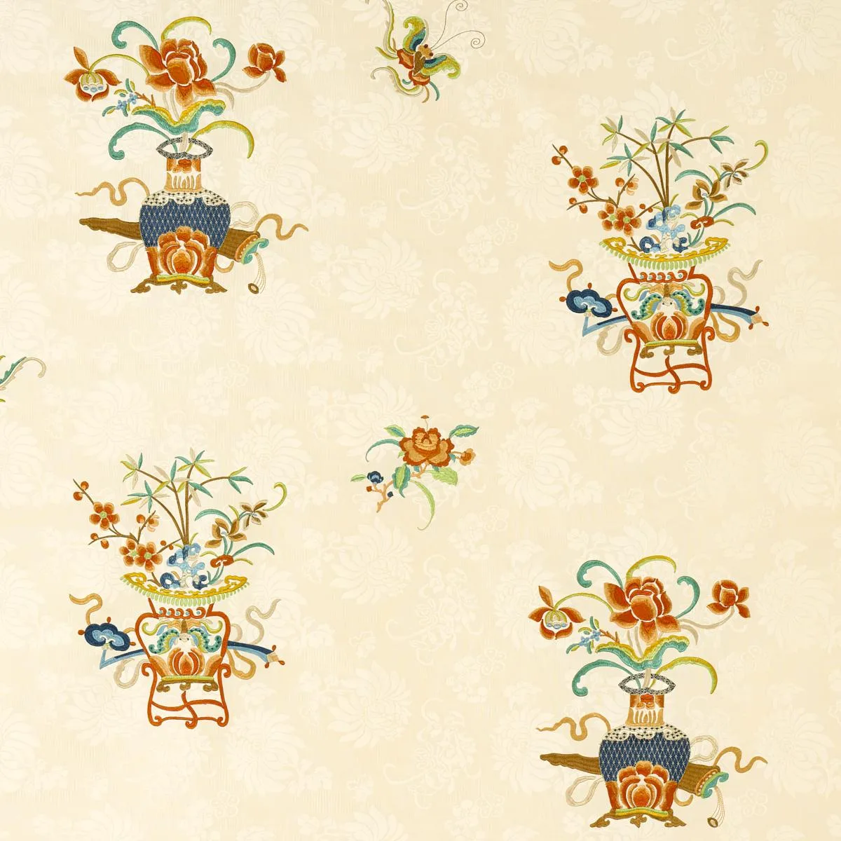 Schumacher 64420 Ming Embroidery Multi-Color fabric swatch