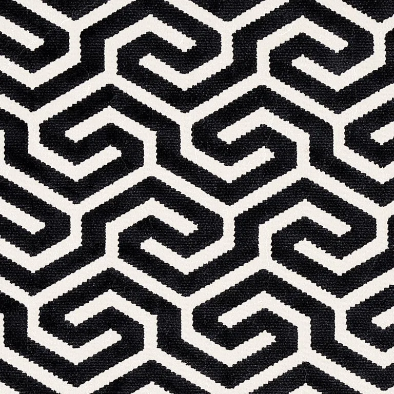 Schumacher 73107 Ming Fret Velvet Black fabric swatch