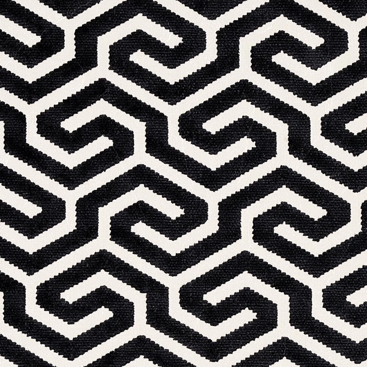 Schumacher 73107 Ming Fret Velvet Black fabric swatch