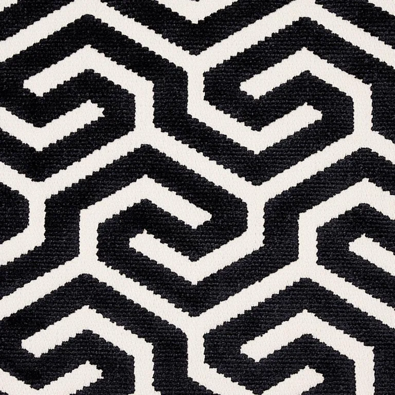 Schumacher 73107 Ming Fret Velvet Black fabric swatch