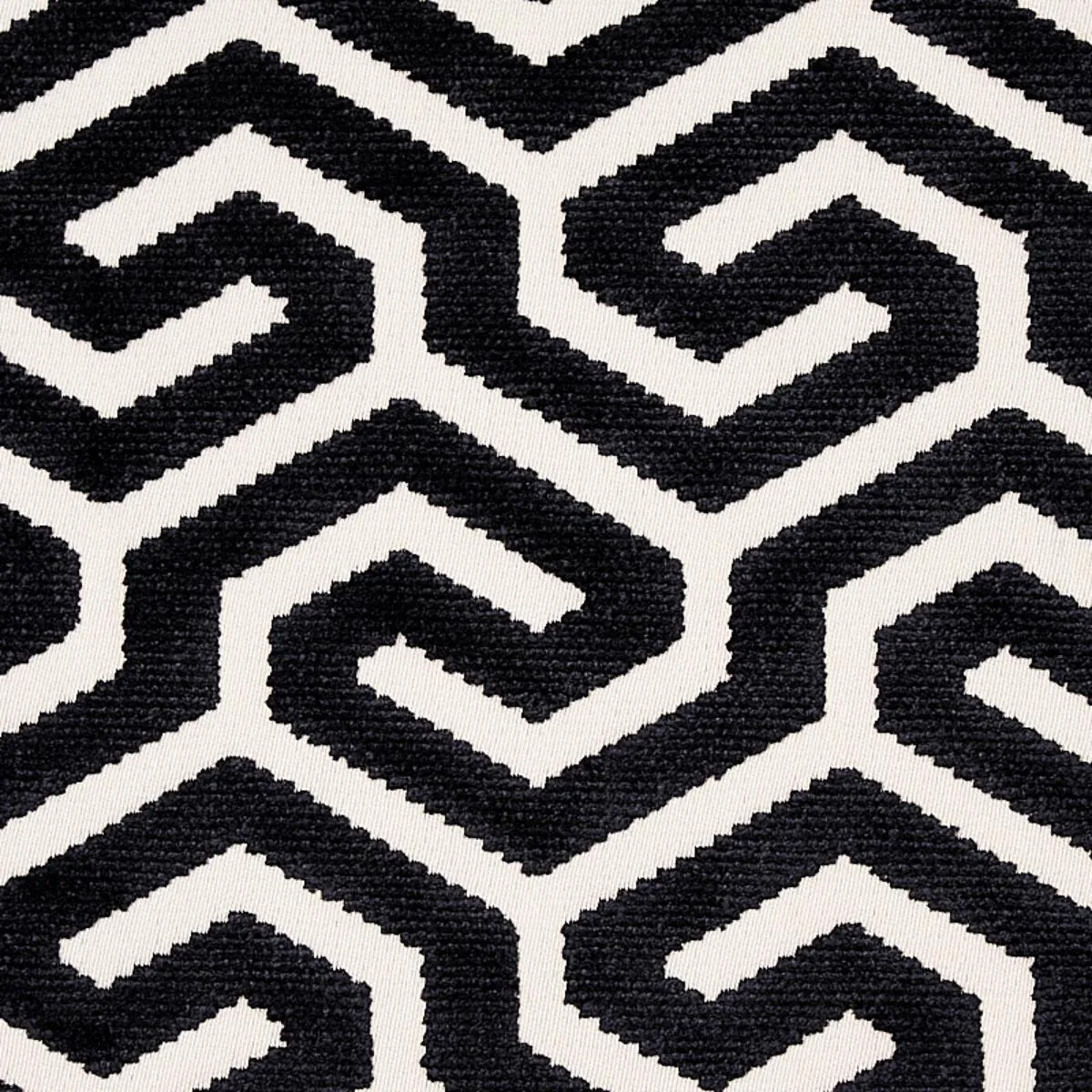 Schumacher 73107 Ming Fret Velvet Black fabric swatch