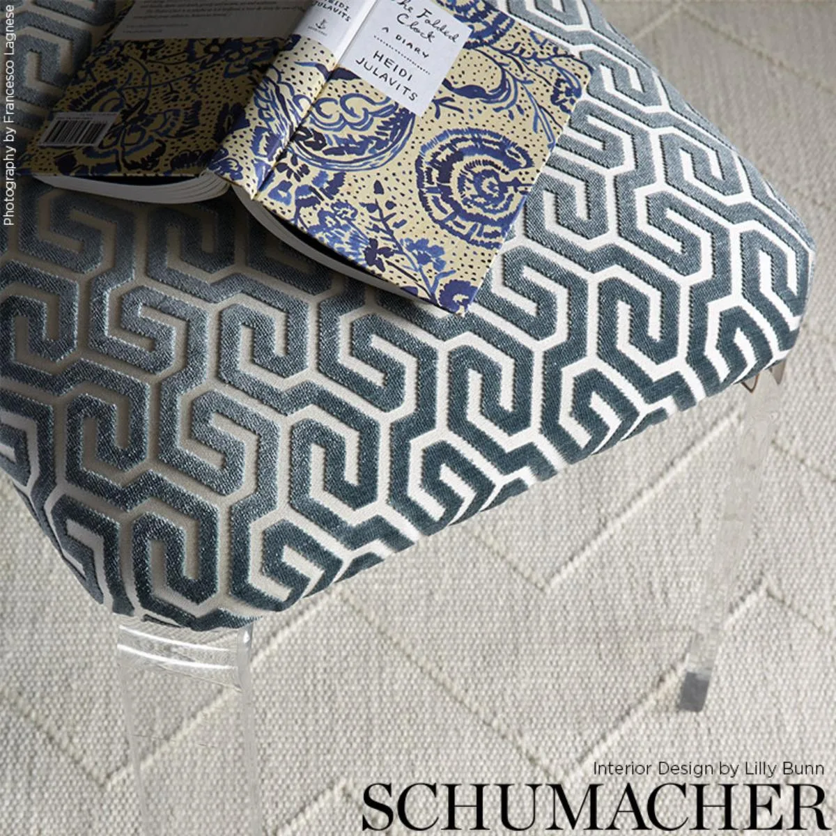 Schumacher 73102 Ming Fret Velvet Bronze fabric swatch