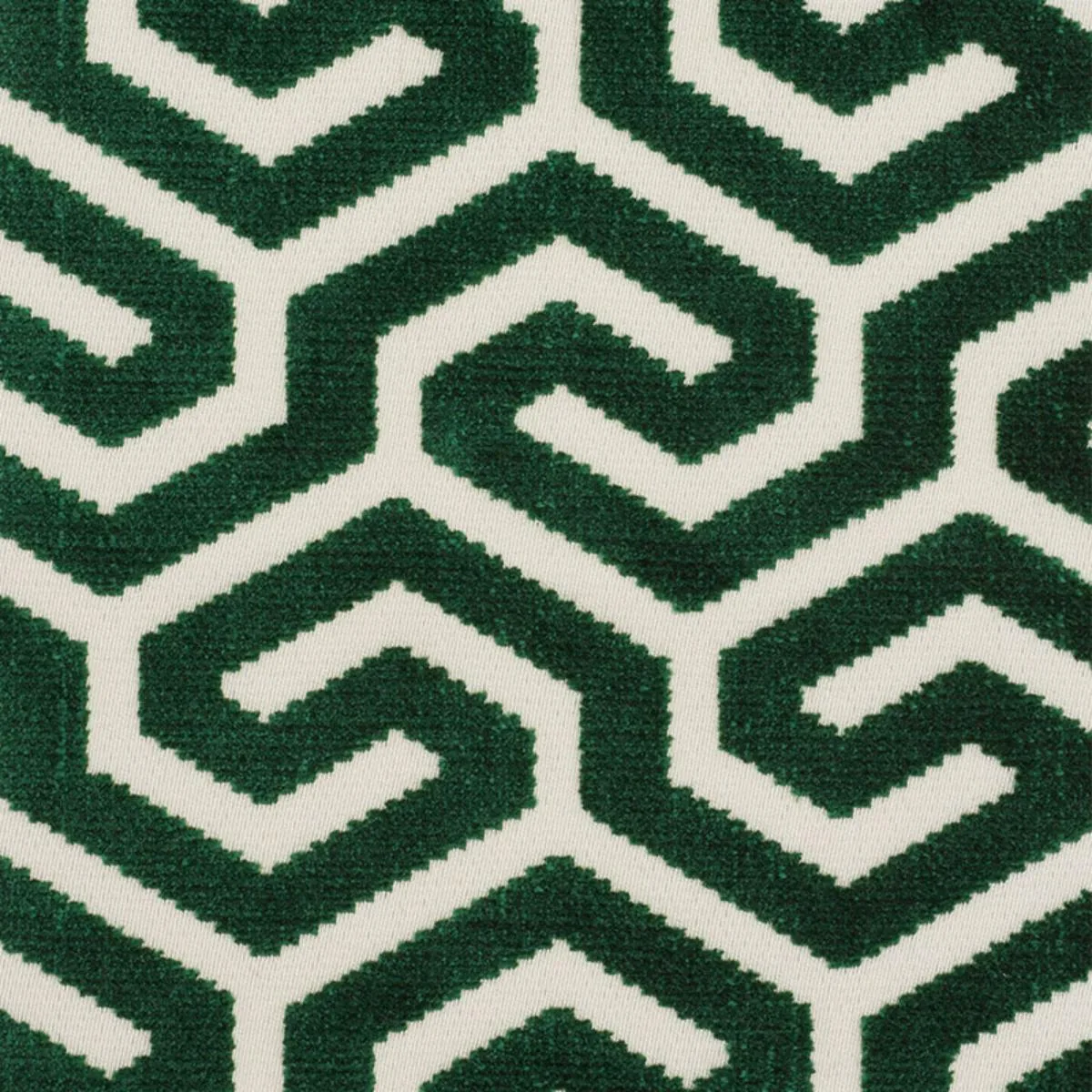 Schumacher 73103 Ming Fret Velvet Emerald fabric swatch