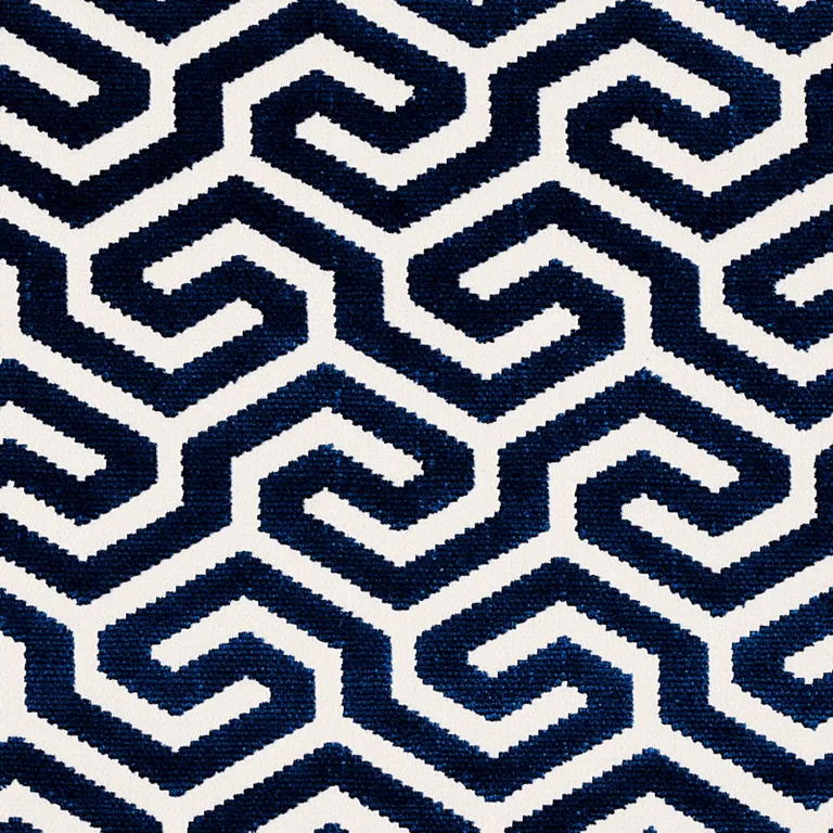 Schumacher 73106 Ming Fret Velvet Navy fabric swatch