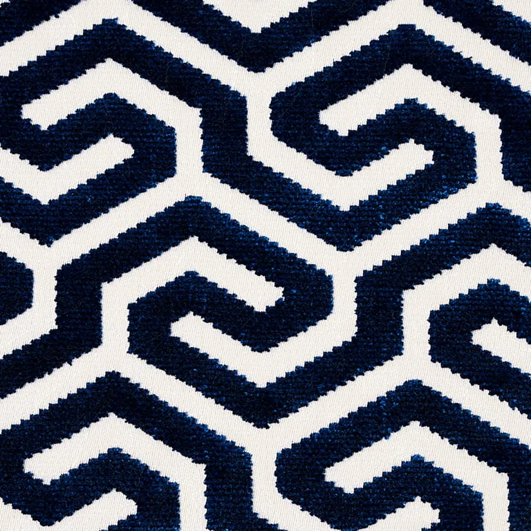 Schumacher 73106 Ming Fret Velvet Navy fabric swatch