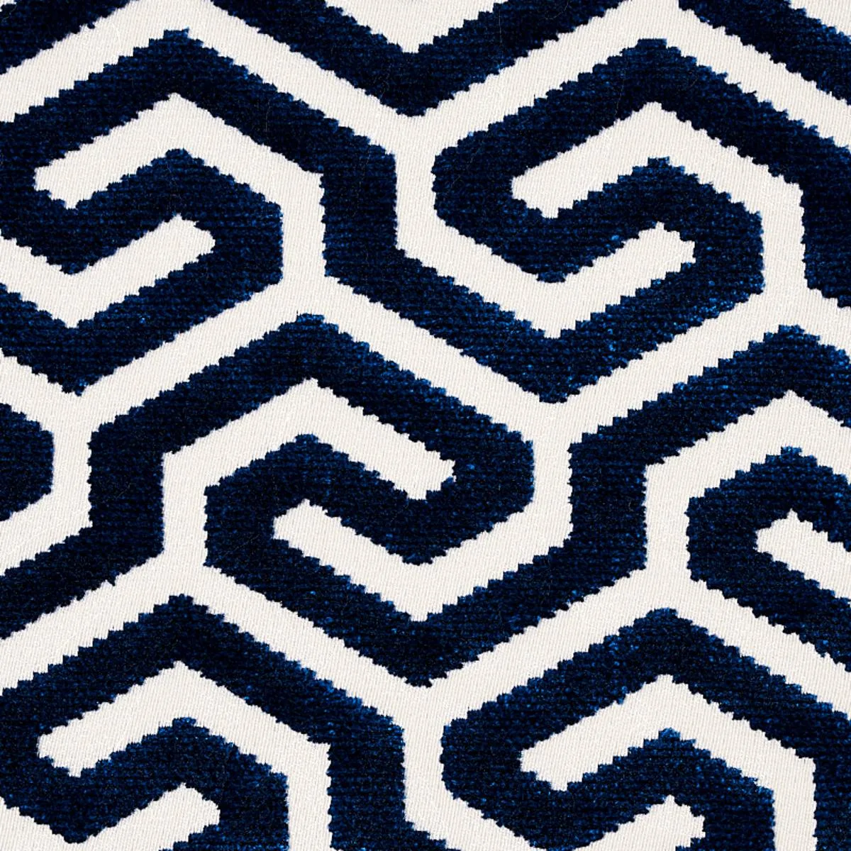 Schumacher 73106 Ming Fret Velvet Navy fabric swatch