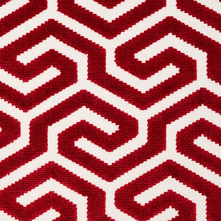 Schumacher 73105 Ming Fret Velvet Red fabric swatch