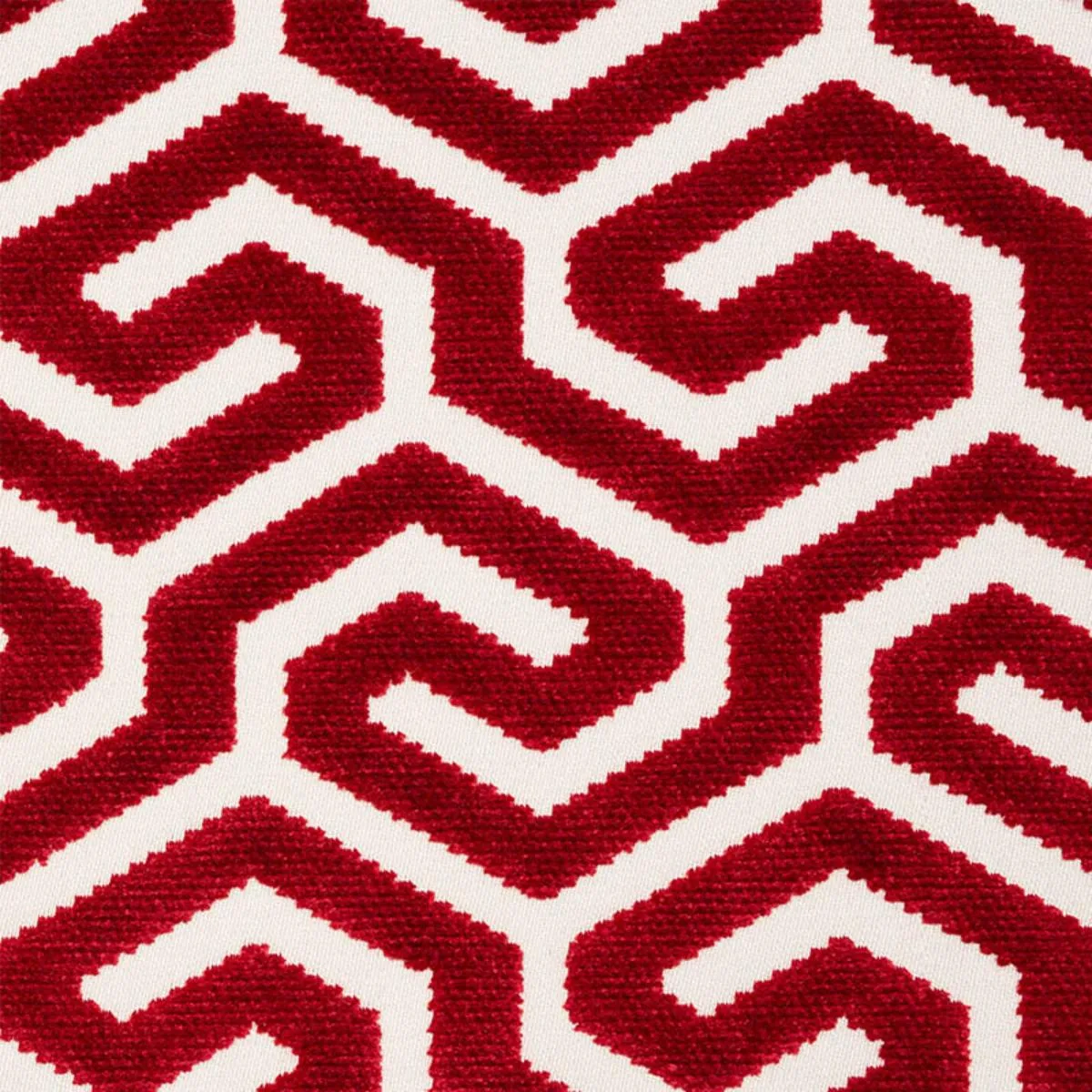 Schumacher 73105 Ming Fret Velvet Red fabric swatch