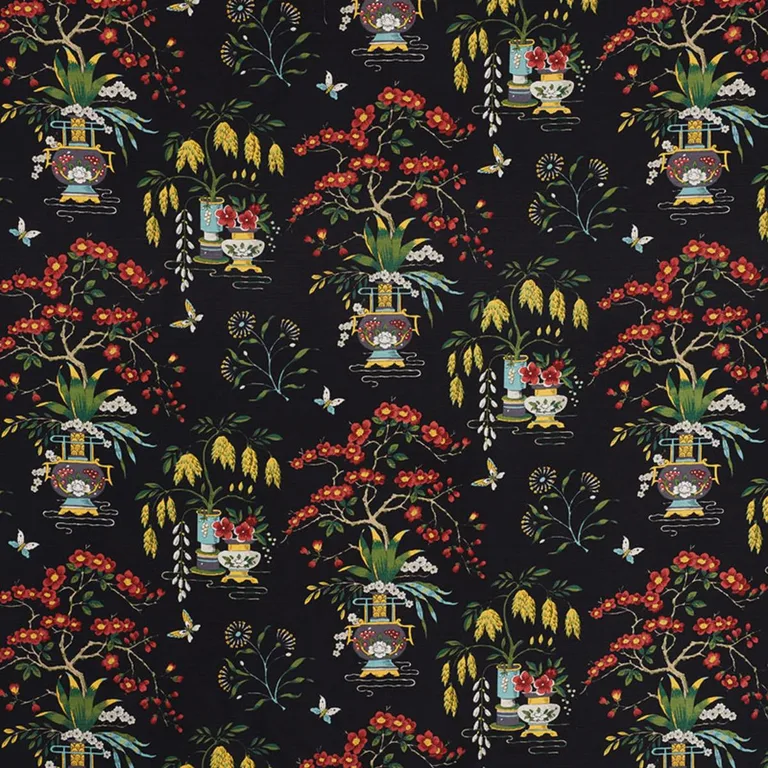 Schumacher 176730 Ming Vase Black fabric swatch