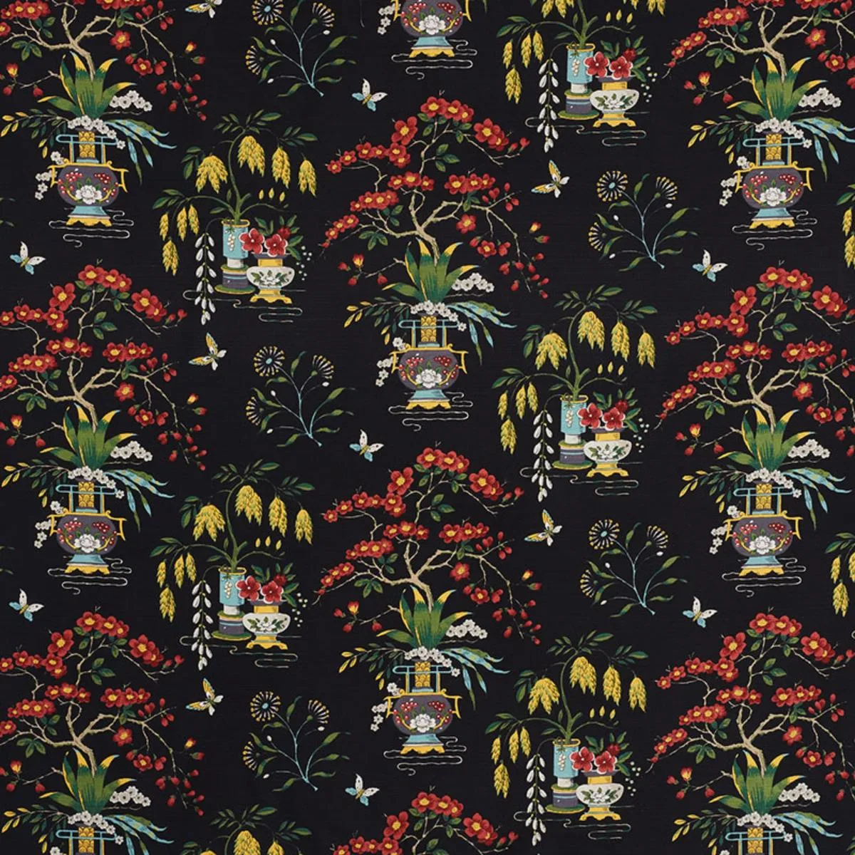 Schumacher 176730 Ming Vase Black fabric swatch