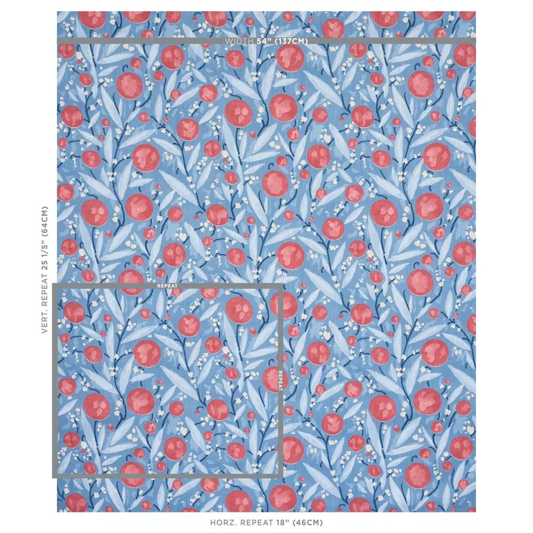 Schumacher 180062 Mirabelle Berry And Blue fabric swatch