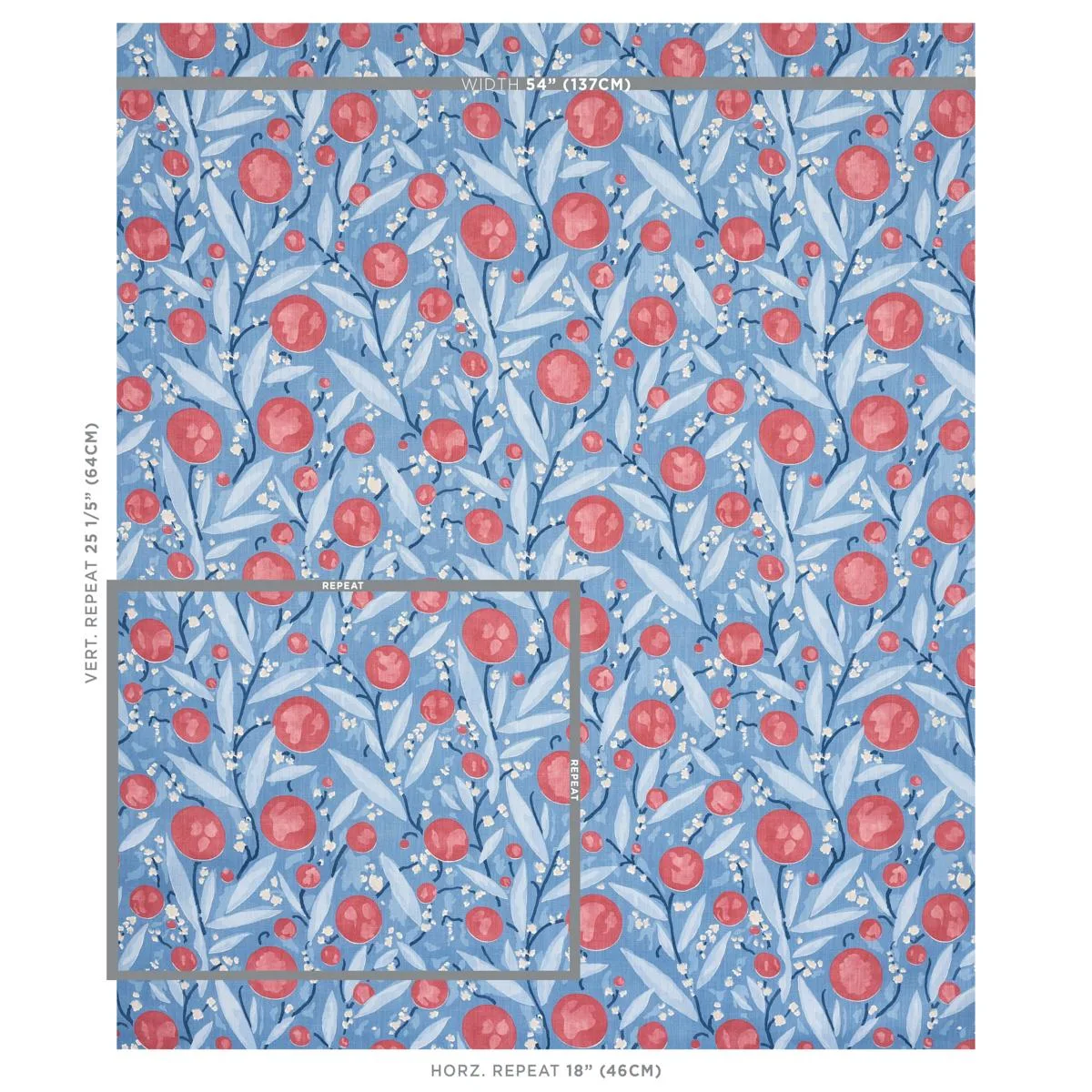 Schumacher 180062 Mirabelle Berry And Blue fabric swatch