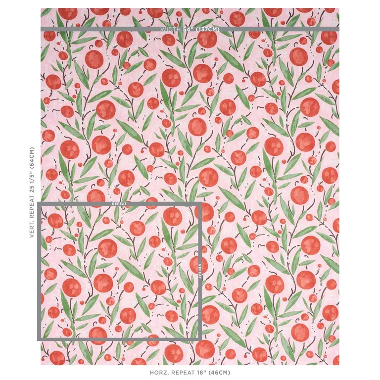 Schumacher 180061 Mirabelle Cherry And Blush fabric swatch