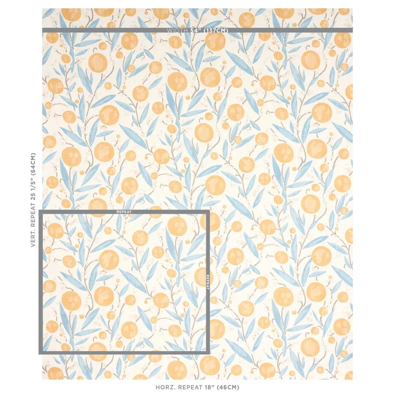 Schumacher 180060 Mirabelle Yellow And Sky fabric swatch