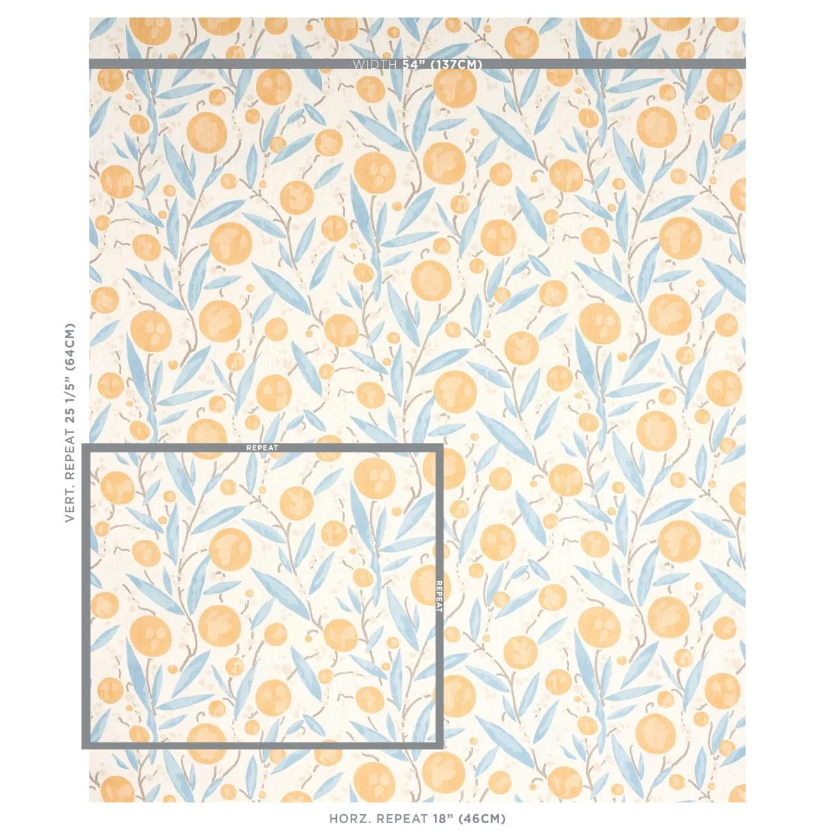 Schumacher 180060 Mirabelle Yellow And Sky fabric swatch
