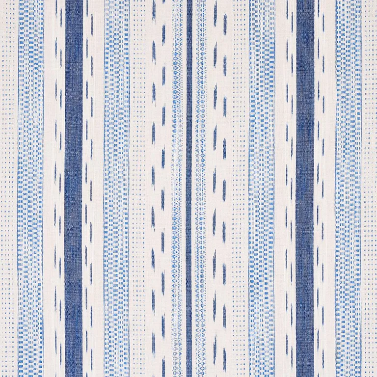 Schumacher 82110 Mirza Ikat Stripe Blue On Natural fabric swatch