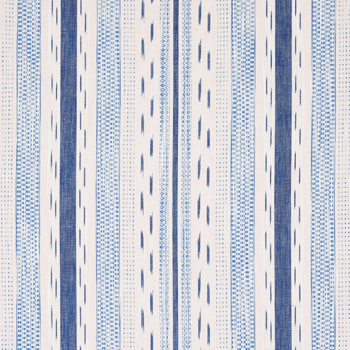 Schumacher 82110 Mirza Ikat Stripe Blue On Natural fabric swatch