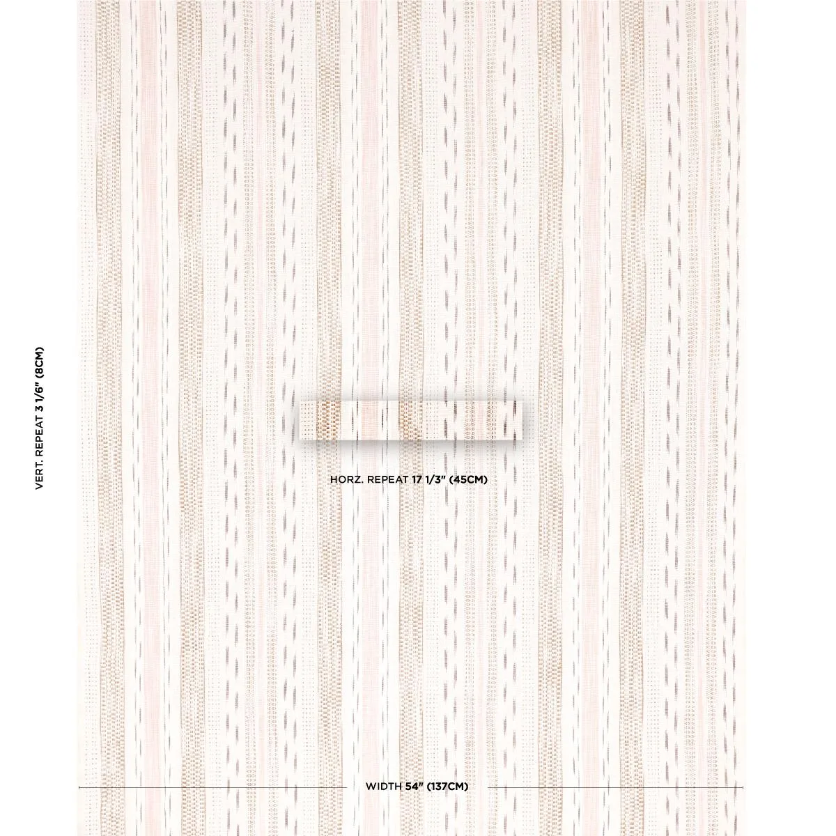 Schumacher 82111 Mirza Ikat Stripe Blush On Natural fabric swatch