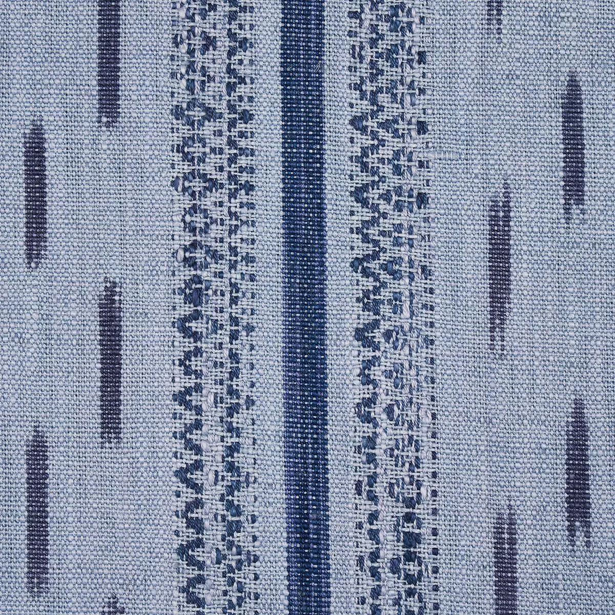 Schumacher 82112 Mirza Ikat Stripe Indigo On Chambray fabric swatch