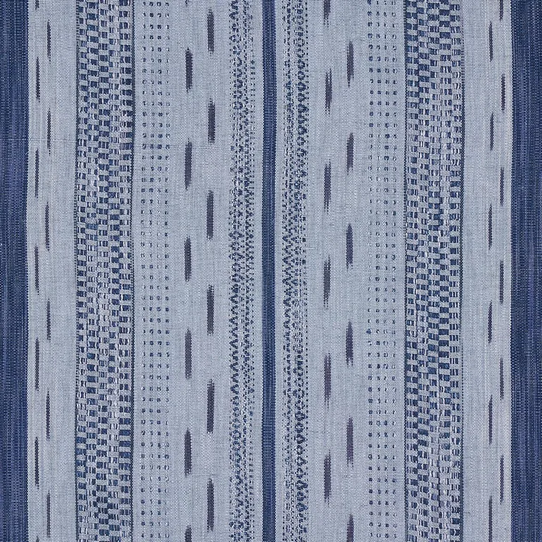Schumacher 82112 Mirza Ikat Stripe Indigo On Chambray fabric swatch