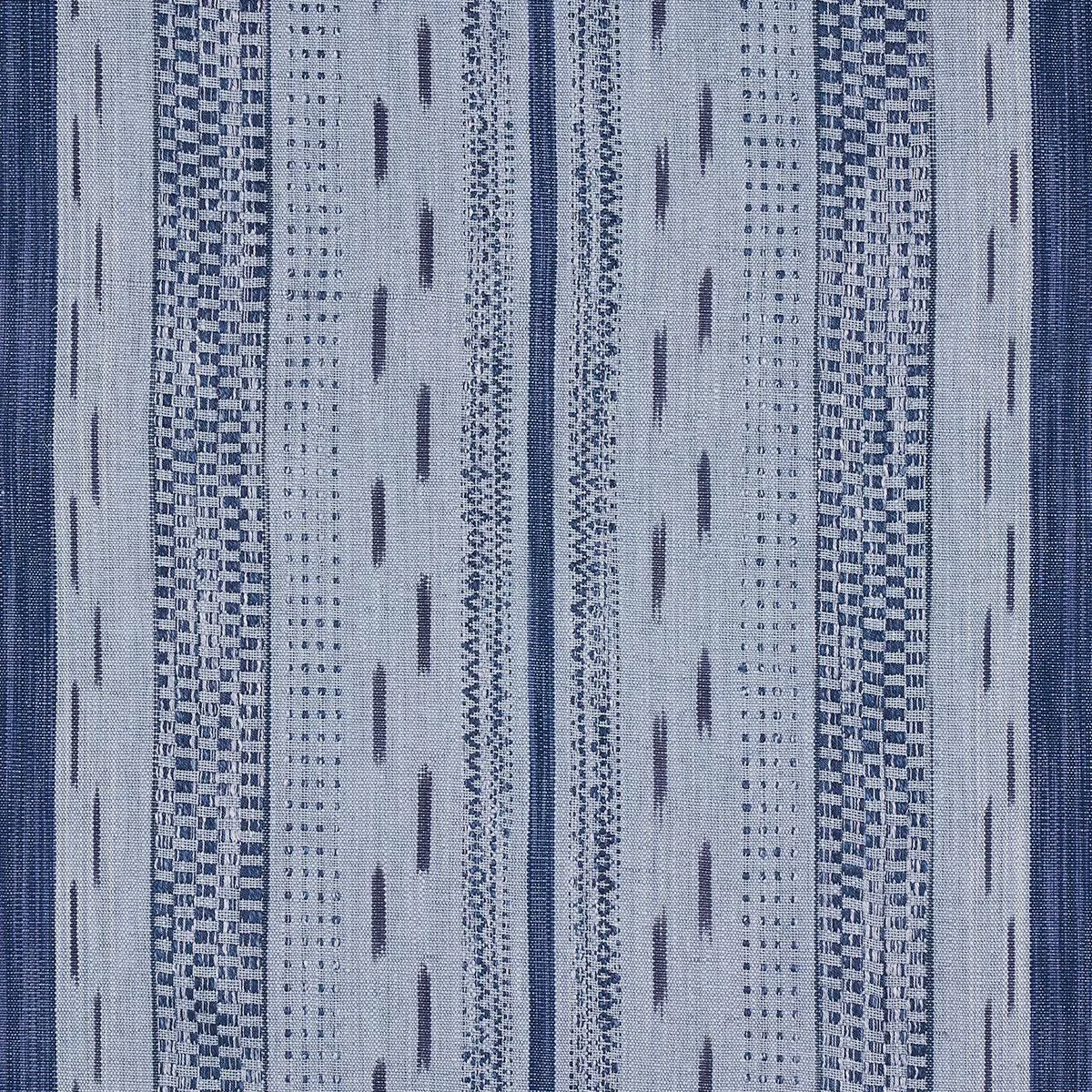 Schumacher 82112 Mirza Ikat Stripe Indigo On Chambray fabric swatch