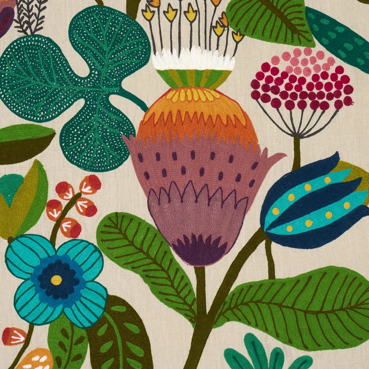 Schumacher 86570 Modern Botanical Embroidery Paradise fabric swatch
