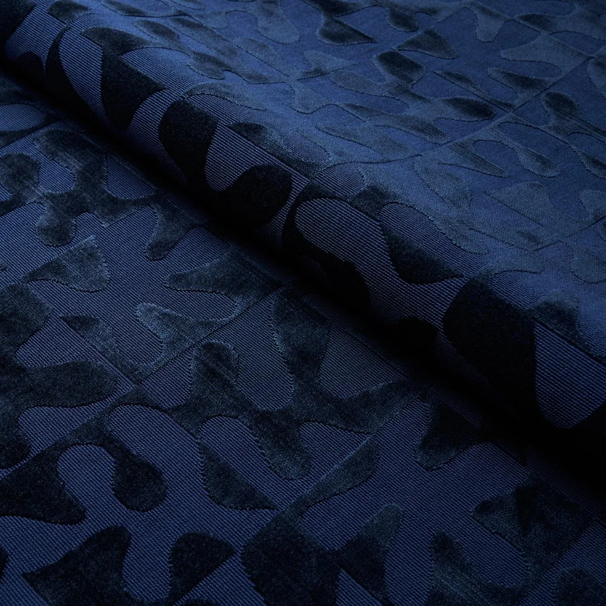 Schumacher 82992 Modern Dance Velvet Midnight Blue fabric swatch