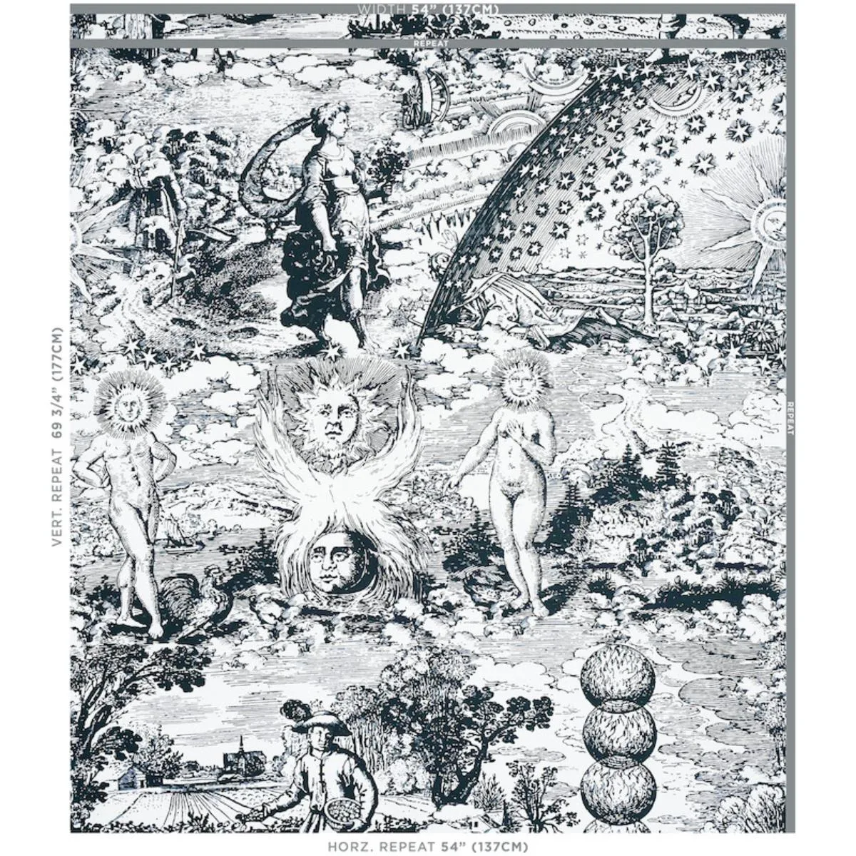 Schumacher 178621 Modern Toile Black fabric swatch