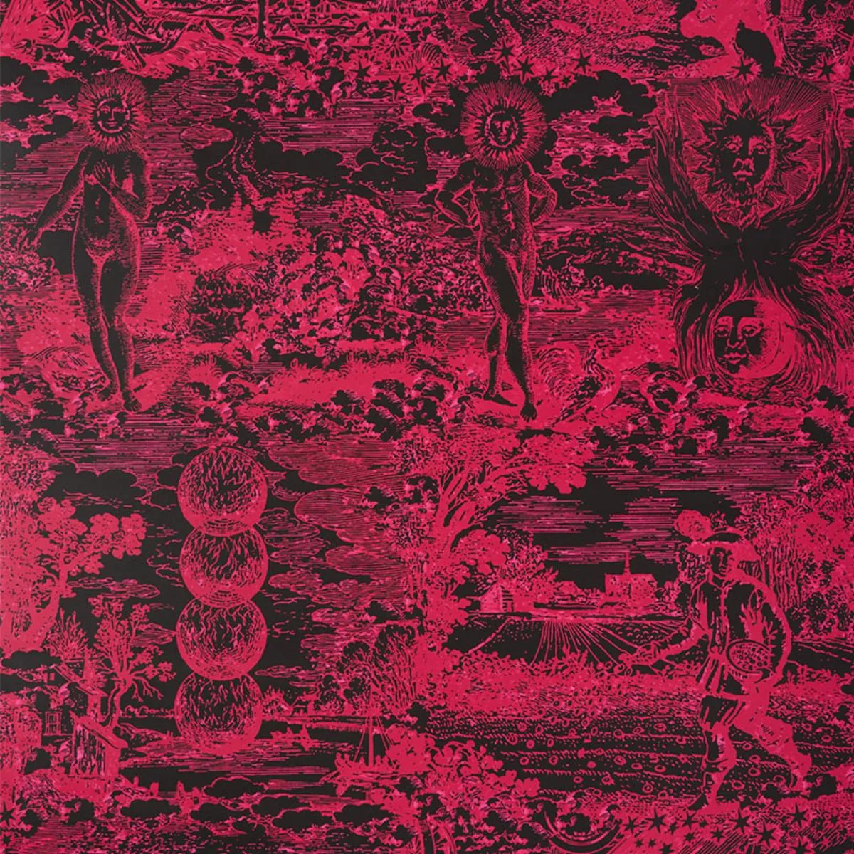 Schumacher 178623 Modern Toile Pink & Black fabric swatch
