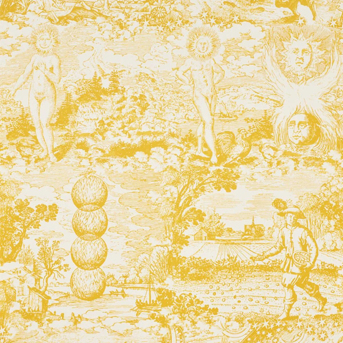 Schumacher 178622 Modern Toile Yellow fabric swatch