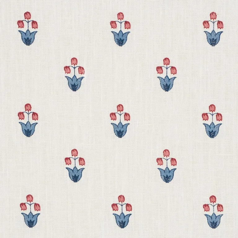 Schumacher 182722 Moira Hand Print Blue & Red fabric swatch