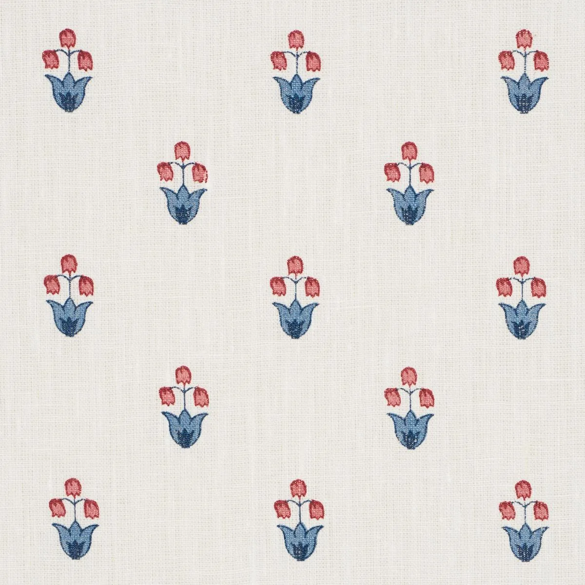 Schumacher 182722 Moira Hand Print Blue & Red fabric swatch