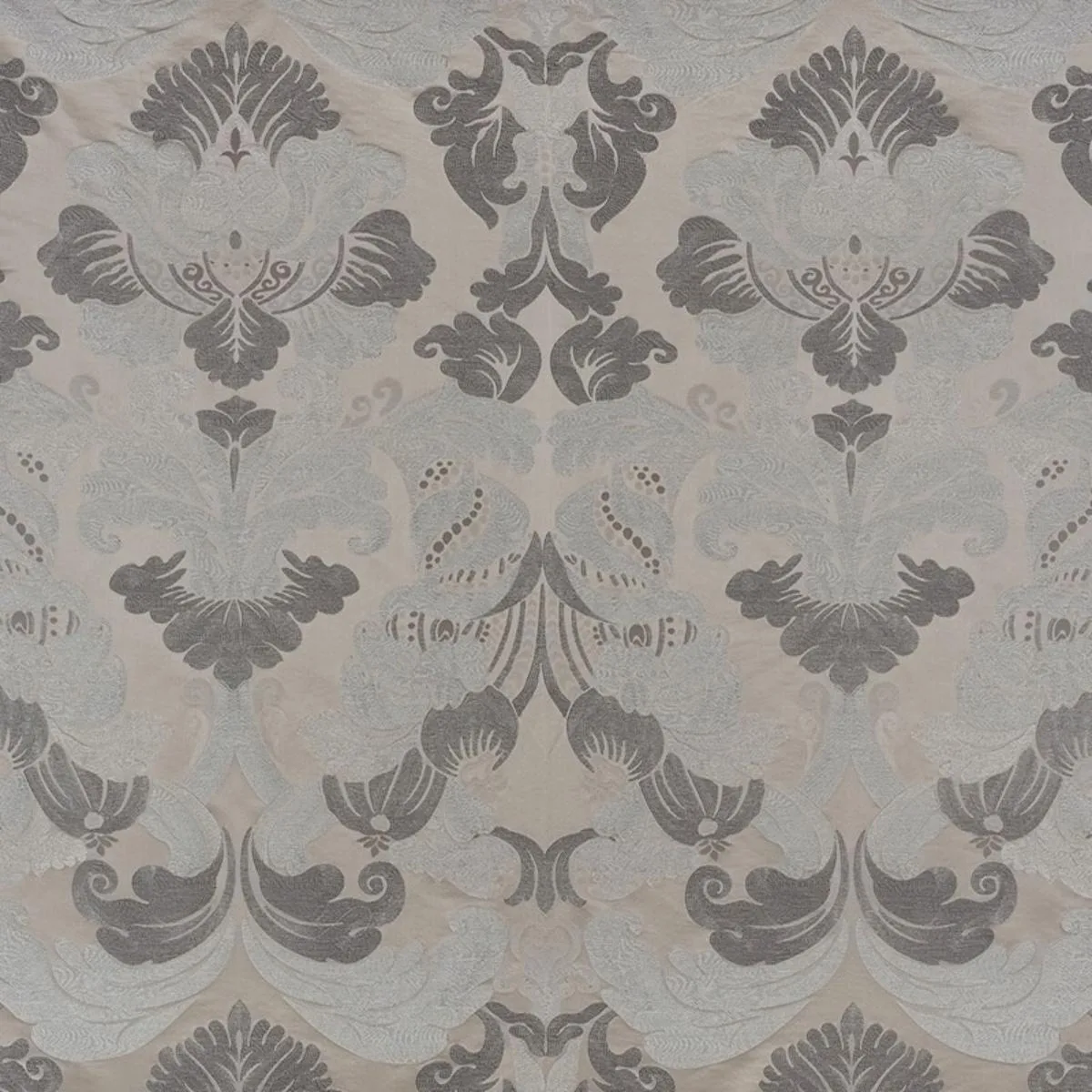 Schumacher 71470 Molveno Damasco Pewter fabric swatch