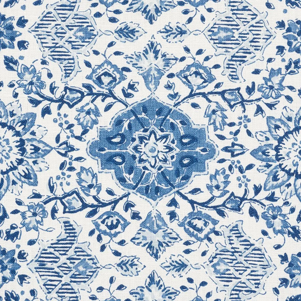 Schumacher 177620 Montecito Floral Indigo fabric swatch
