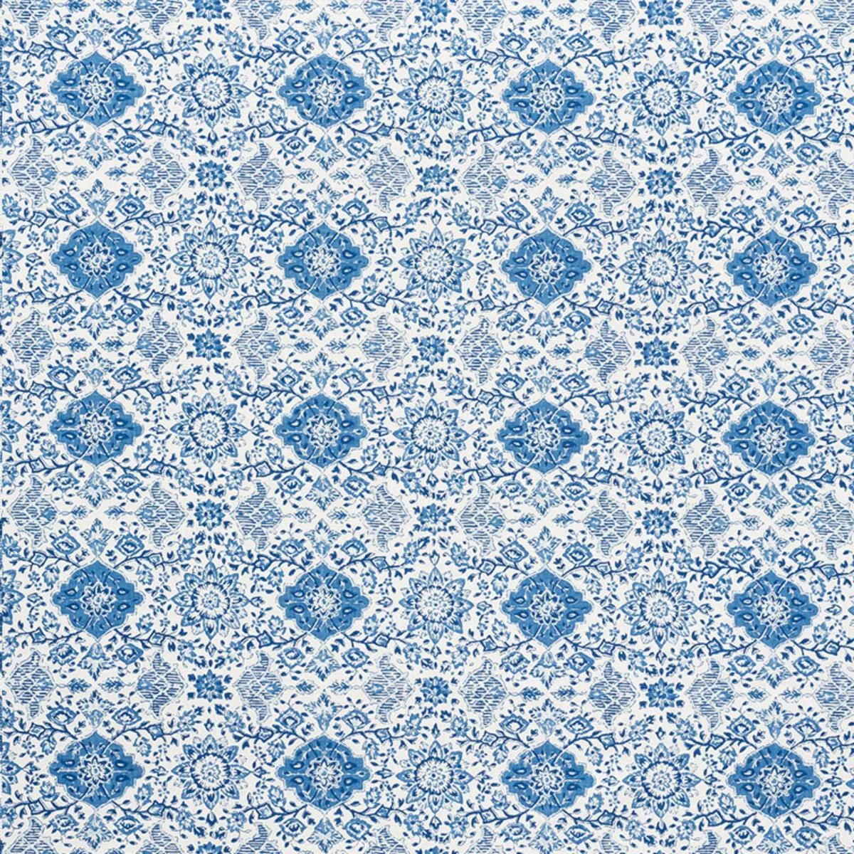 Schumacher 177620 Montecito Floral Indigo fabric swatch