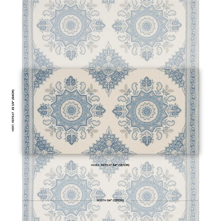 Schumacher 176484 Montecito Medallion China Blue fabric swatch