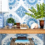 Schumacher 176481 Montecito Medallion Indigo fabric swatch